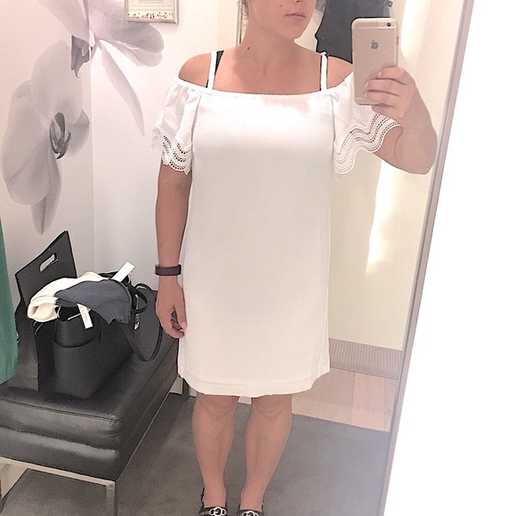 LOFT off-the-shoulder white Summer knee-length dress, NWOT - Picture 3 of 5